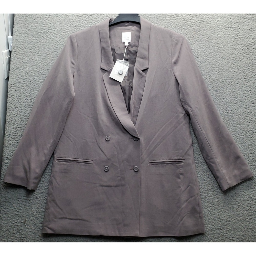 LC Lauren Conrad Blazer Jacket Womens 16 Gray Lined Notch Lapel Double-Breasted